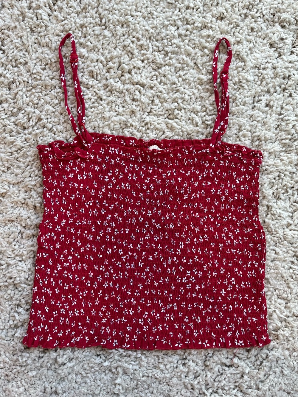 John Galt Red Floral Smocked Tank